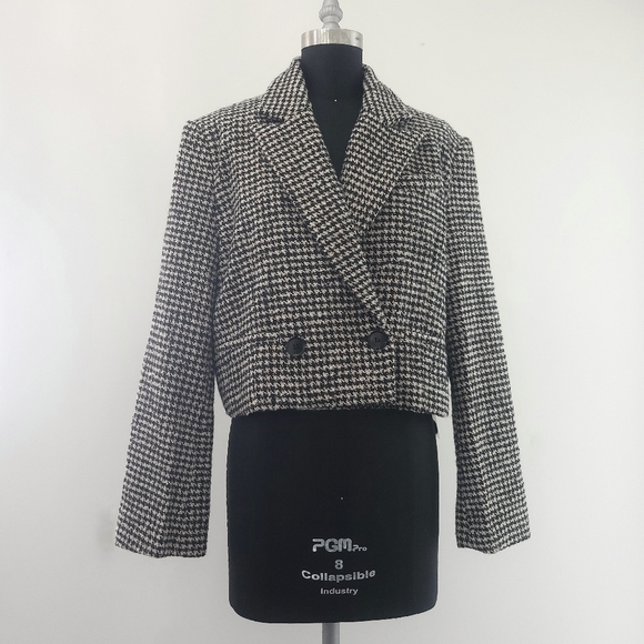 ASTR Houndstooth Wool Blend Cropped Oversized Double Breasted Blazer Jac… - Picture 2 of 16